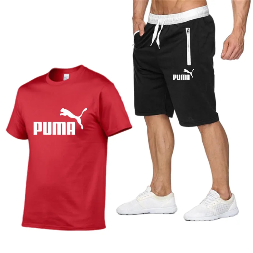 

2021 new men's suit T-shirt + shorts two-piece casual sportswear men's suit printed top + pants gym fitness shorts