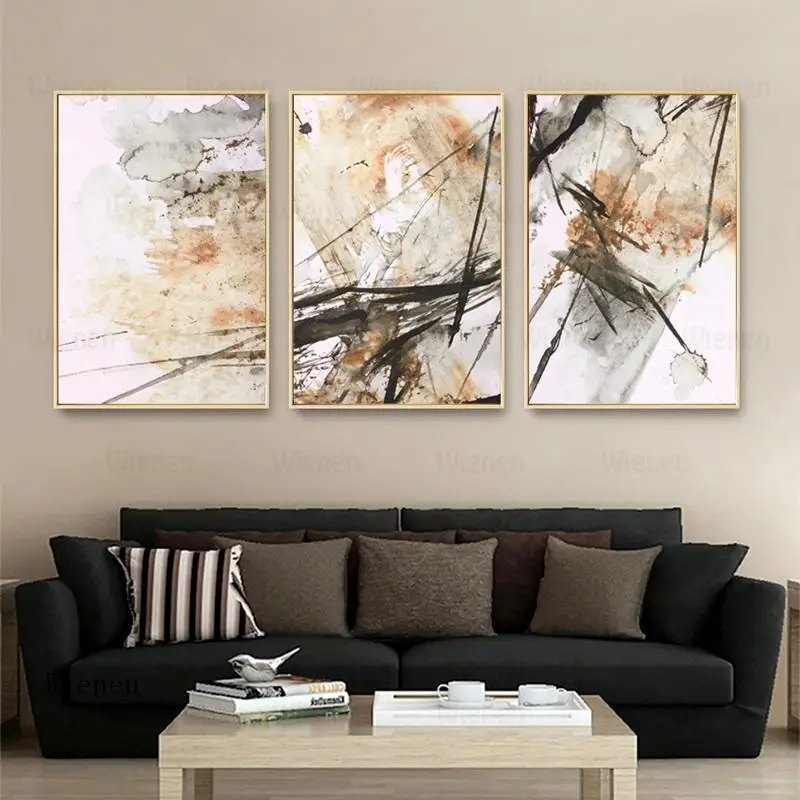 

Nordic Style Abstract Black Brown Ink Painting Canvas Art Photo Print Frameless Wall Poster Living Room Home Decoration