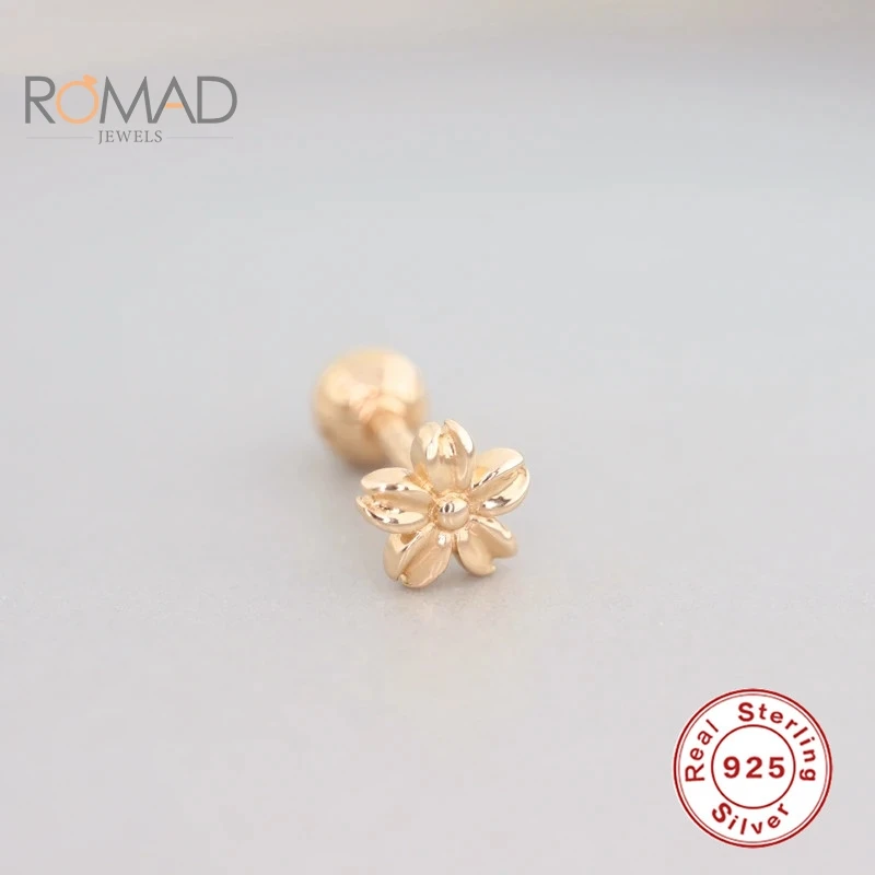 

ROMAD Women Personality Rose Gold Glossy Moon Zircon Thread Piercing Earrings 925 Sterling Silver Stud Earrings Fashion Jewelry