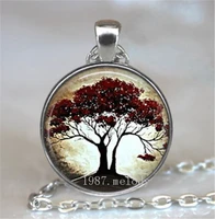 tree of life red creative photo cabochon glass chain necklacecharm women pendants fashion jewelry gifts