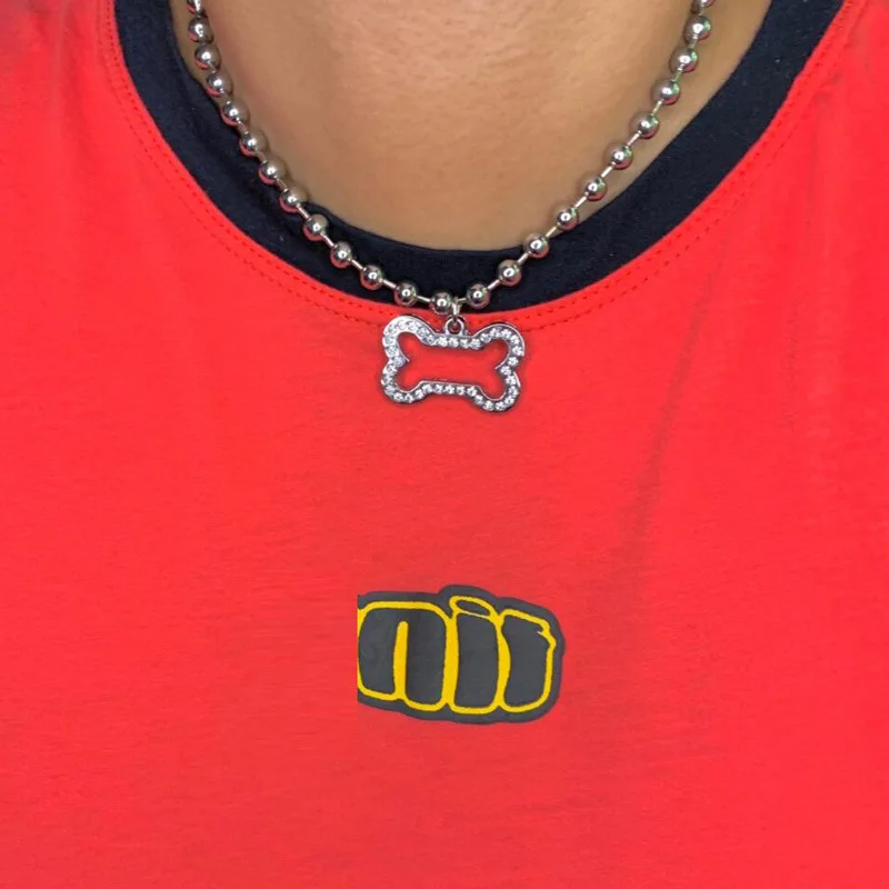 Harajuku в стиле панк рок из нержавеющей стали flash drill bone чокер dog tag бусины colar для женщин милое ожерелье