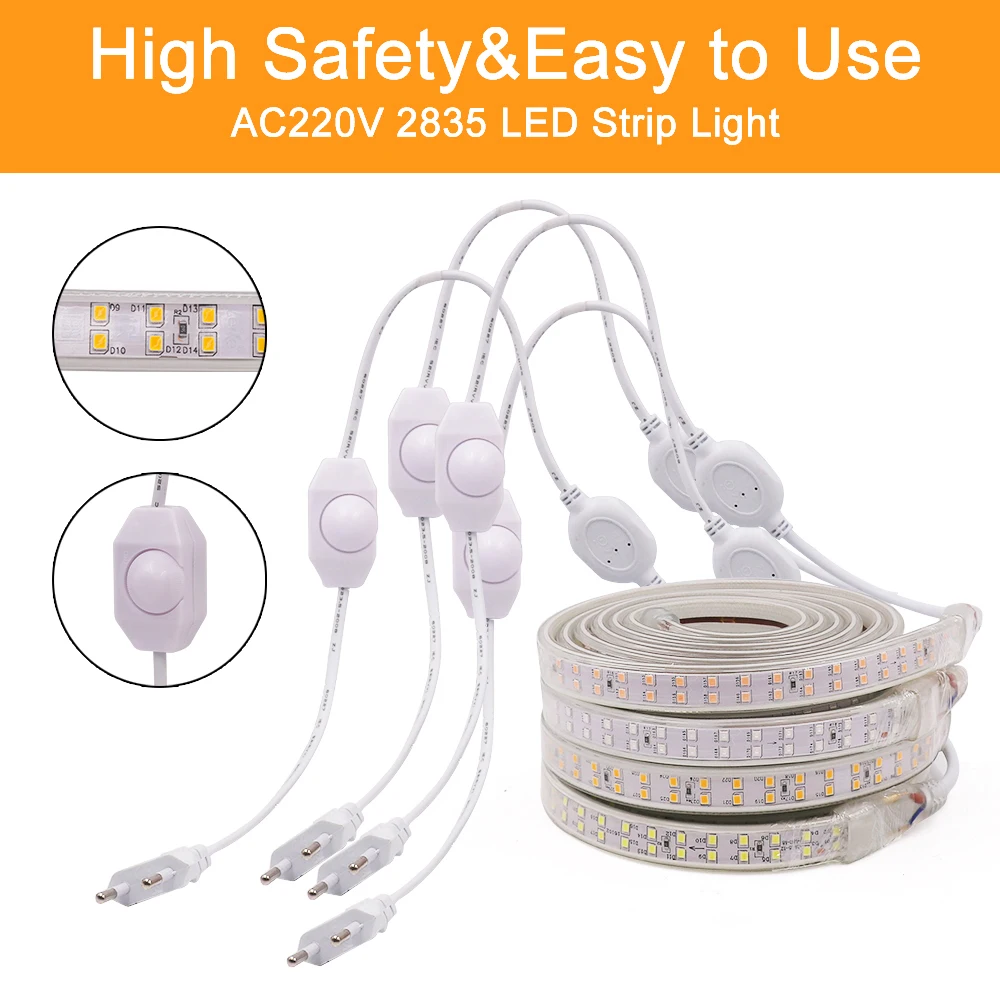 Диммируемая Светодиодная лента 220 В водонепроницаемая гибкая