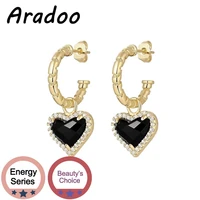 aradoo sweet peach love black zircon flash diamond sterling silver plated 18k gold earrings necklace pendant