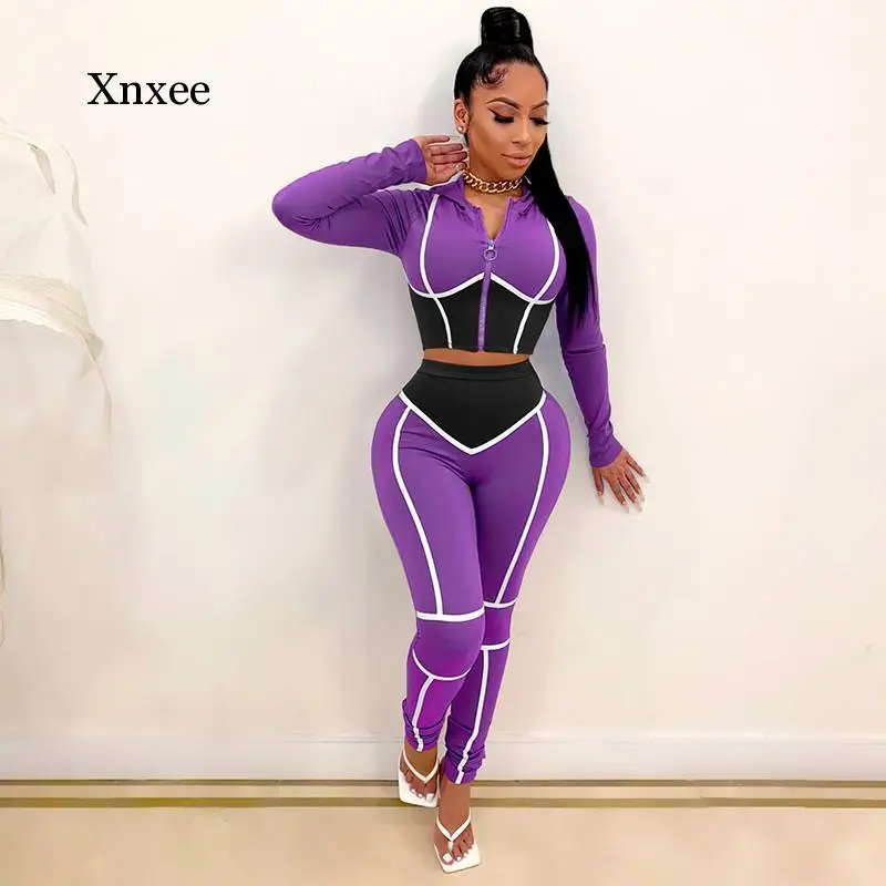 

Модный костюм спортивный однотонный асимметричный полосатый топ расклешенная женская спортивная одежда контрастный облегающий костюм из ...