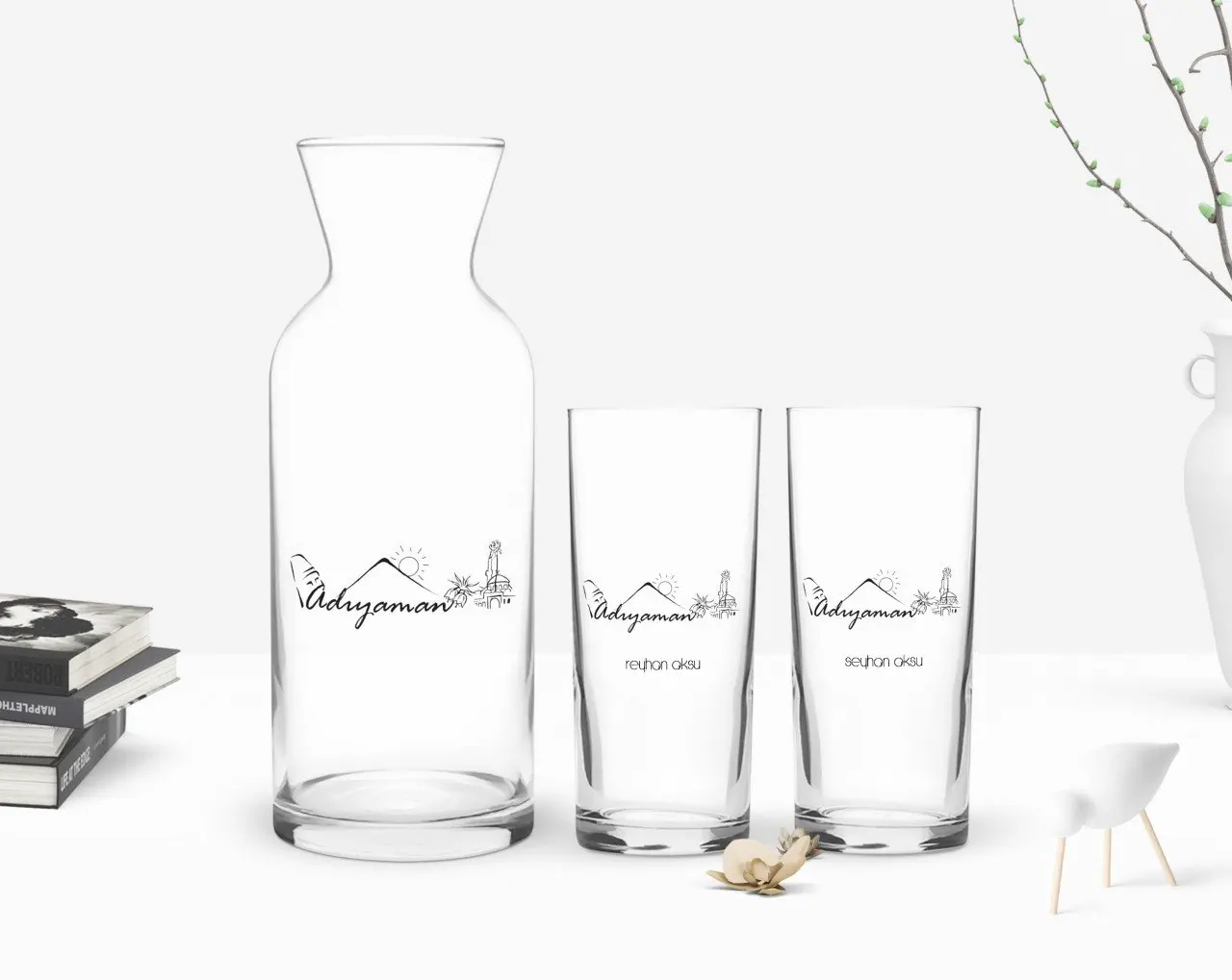 

Персонализированный красочный печатный адьяман дизайн туристический двойной графин и графин подарок Seti-1