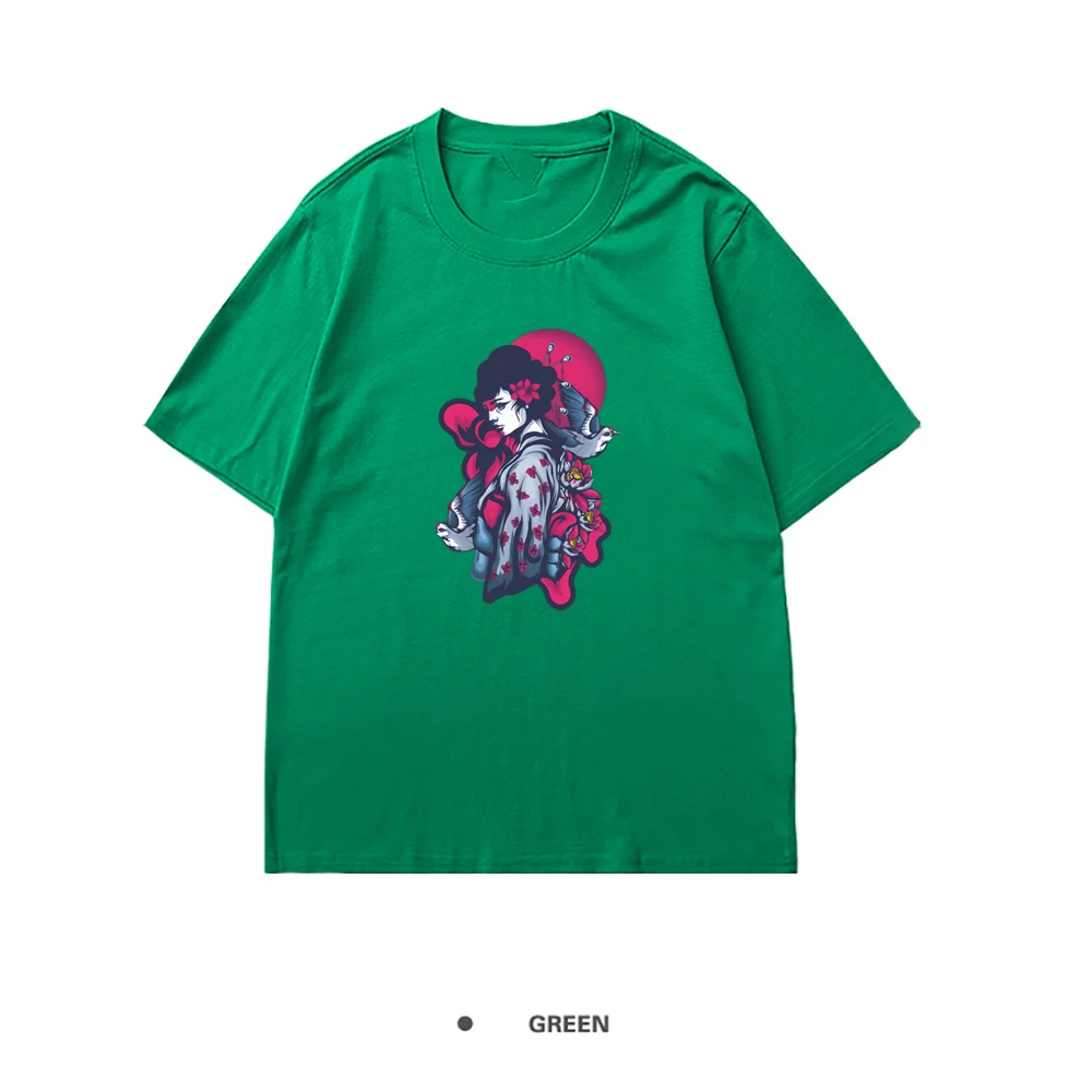 

Футболка Geisha женская с принтом, винтажная свободная уличная одежда в японском стиле, дышащая брендовая Повседневная темпераментная рубашк...