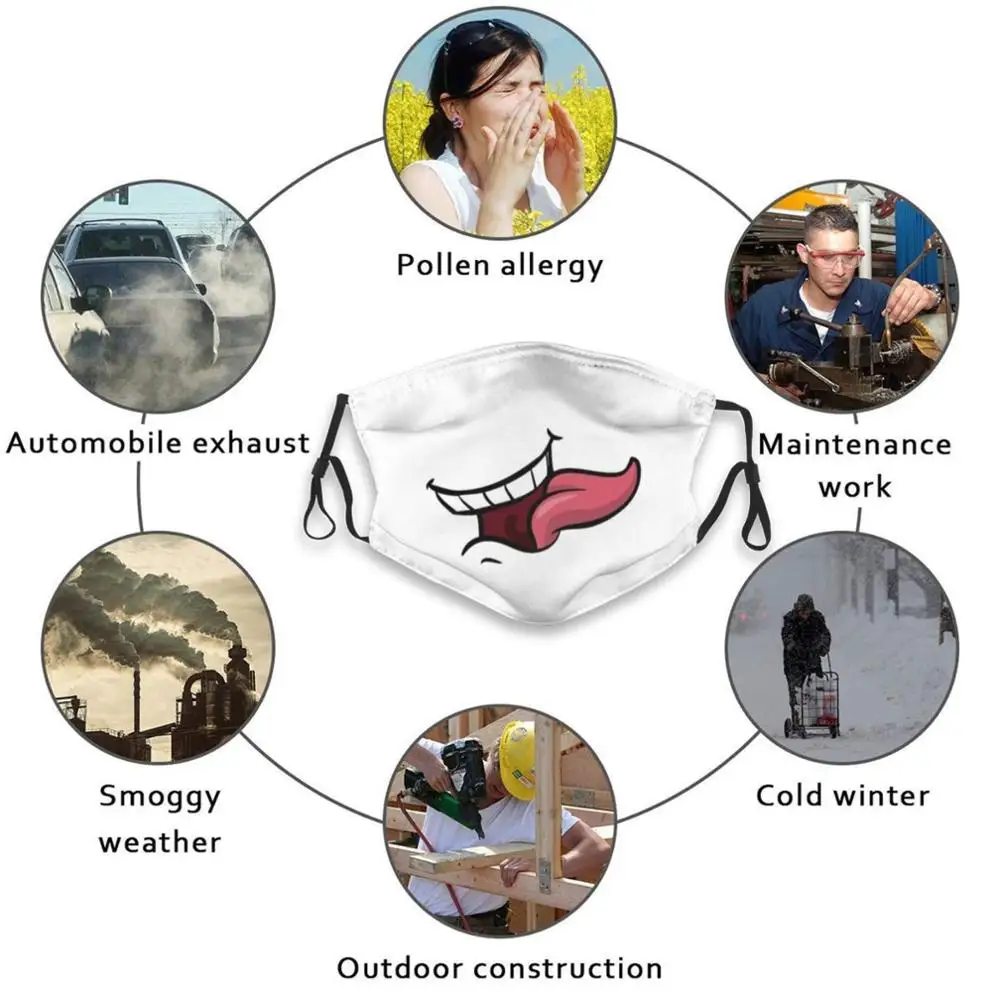 

A Cartoon Mouth With Tongue Outside Mouth Print Reusable Mask Pm2.5 Filter Face Mask Kids A Cartoon Mouth With Tongue Outside