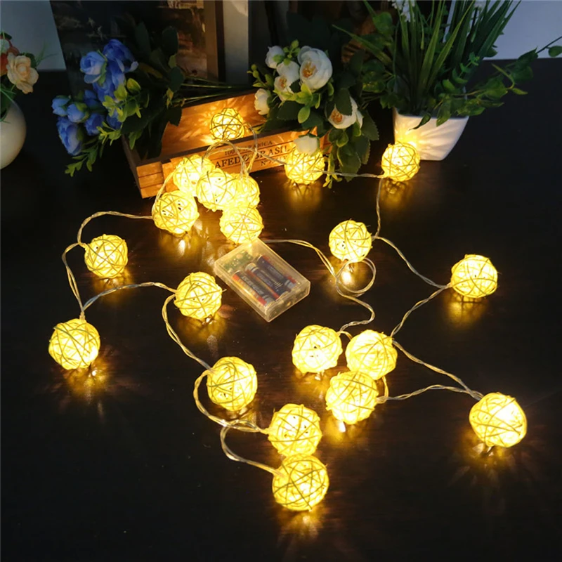 

Rattan Ball Christmas Lights Garland Fairy Light Holiday Battery Operated String For Party Wedding Led Lights Decoration