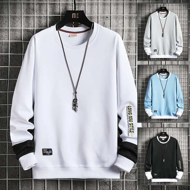 

Men casual sweatershirt spring and autumn new color matching round neck pullover sweatshirt casual sports bottoming shirt jacket