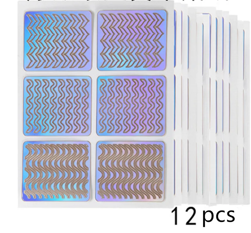 12 pcs 6/12/24 sheets Hollow Nail Art Tips Laser Guides Transfer Stickers Accessories French Tips Manicure Decal Decoration Stamping Template Nail Tools - Цвет: 12 pcs