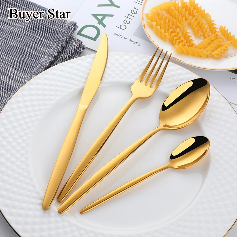 

4 Pcs/set Stainless Steel Luxury Cutlery Set Dinnerware Silverware Flatware Set Dinner Knife Fork Spoon Teaspoon Tableware