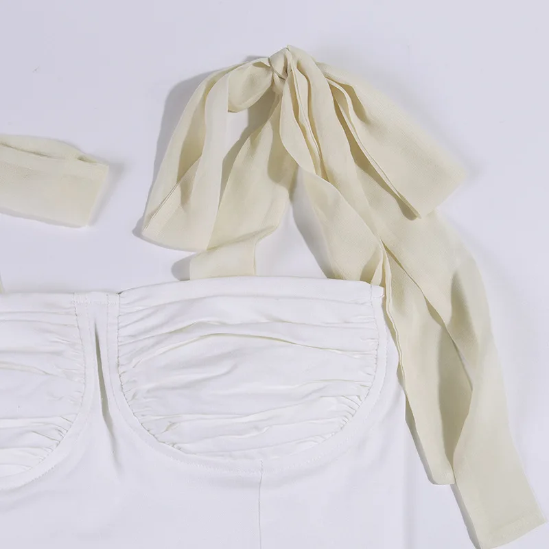 

2021 Summer T-shirt Women Bow Strap Solid Shoulder Off Backless Sexy Folds Tee Shirt Femme T-shirts Tshirt Woman Slim Skinny