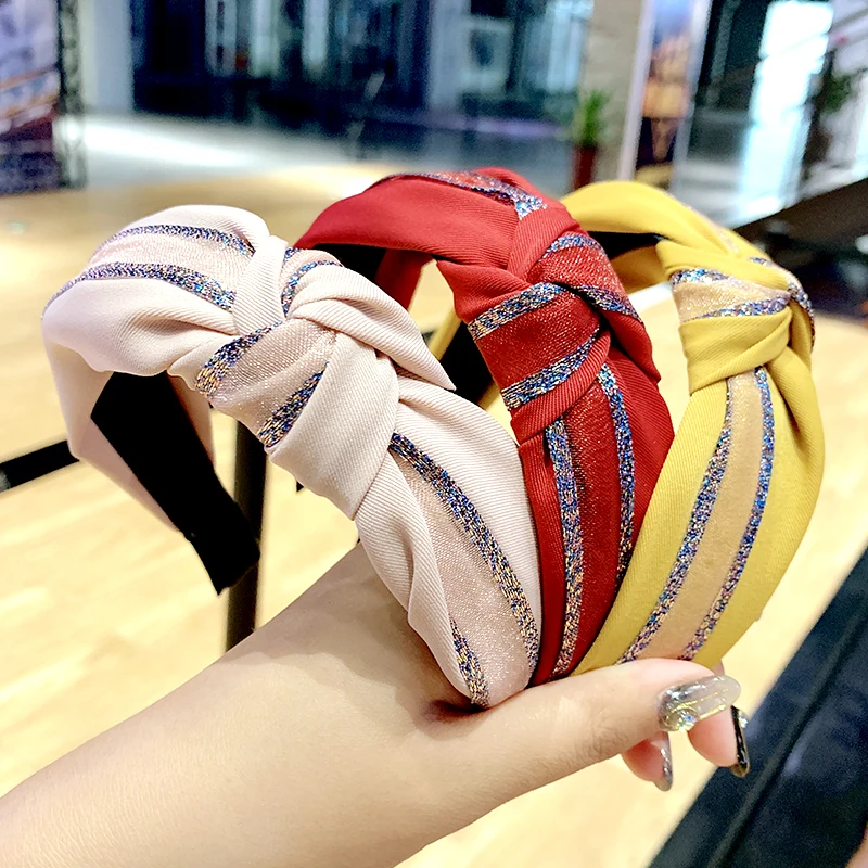 Женский элегантный цветной Серебряный полосатый ободок для волос держатель с