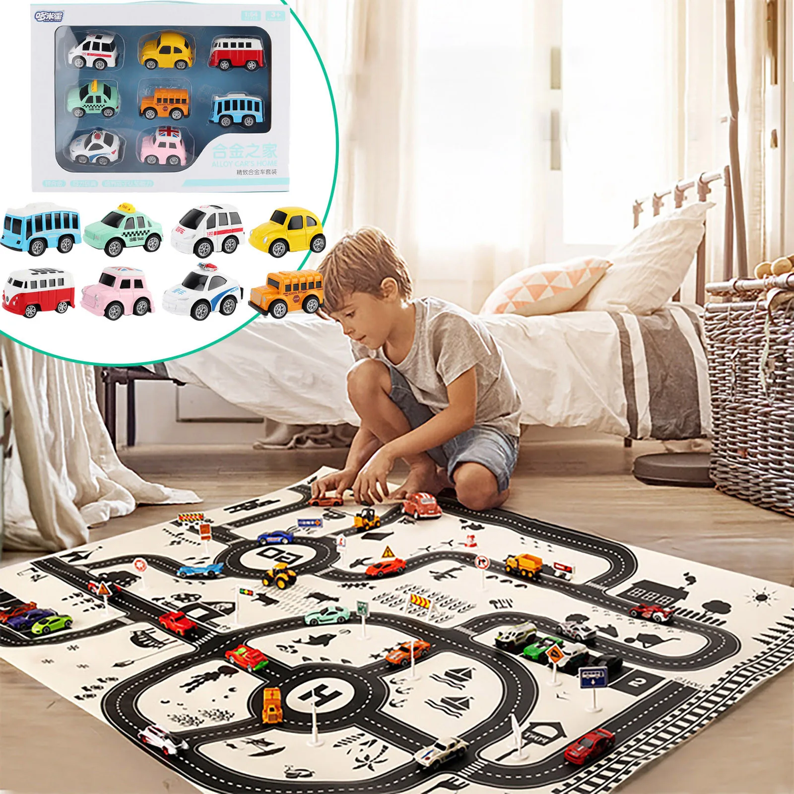 

Alloy Pull Back Car Toy Waterproof Playmat Simulation Toys City Road Map Parking Lot Playing Mat Portable Floor Games For Kids