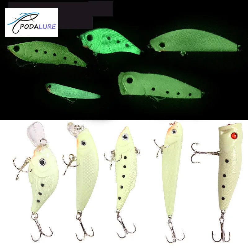 Luminous Noctilucent Baits Crank Pencil VIB Minnow Poppers Fishing Lures Set | Спорт и развлечения