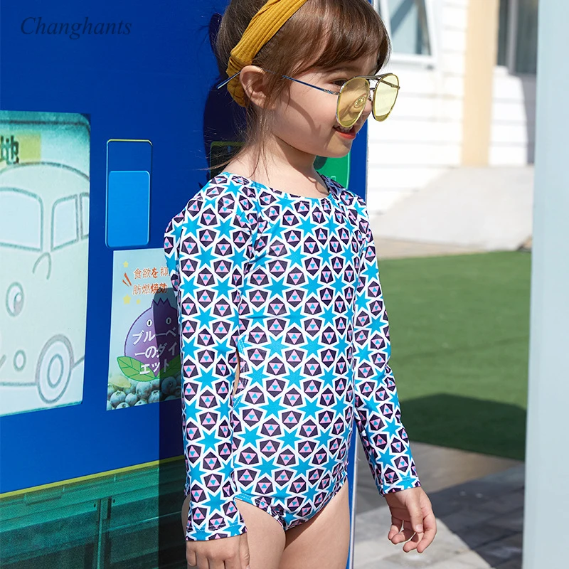 Купальник с геометрическим принтом для девочек 2-10 лет детский слитный купальник