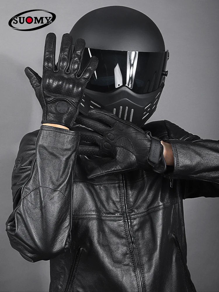 

Мотоциклетные кожаные перчатки для верховой езды, летние перчатки из овечьей кожи для сенсорных экранов, мотоциклетное оборудование в стил...