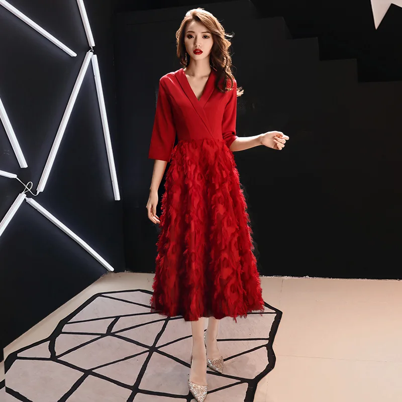 

Sexy V-neck Bride Wedding Dress Temperament Evening Dress Noble Slim Celebrity Banquet Dress Elegant A-line Hostess Dress XS-3XL