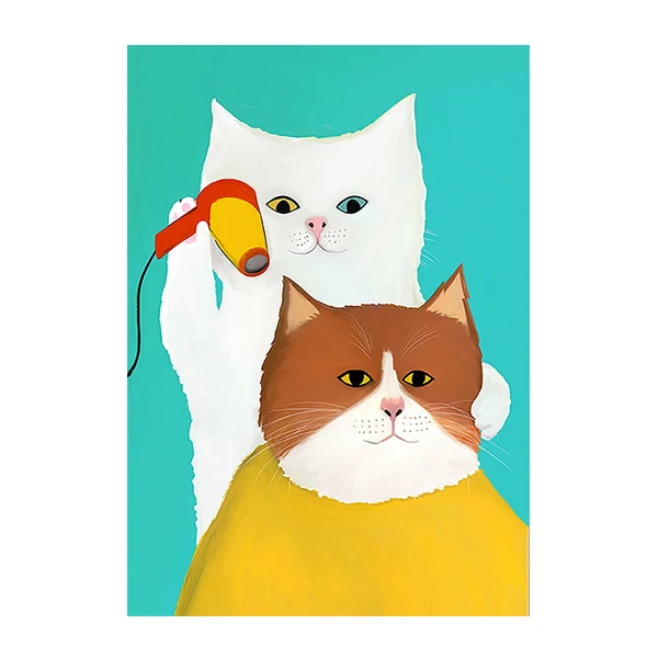 Картина на холсте с забавными мультяшными животными кошками парикмахерской