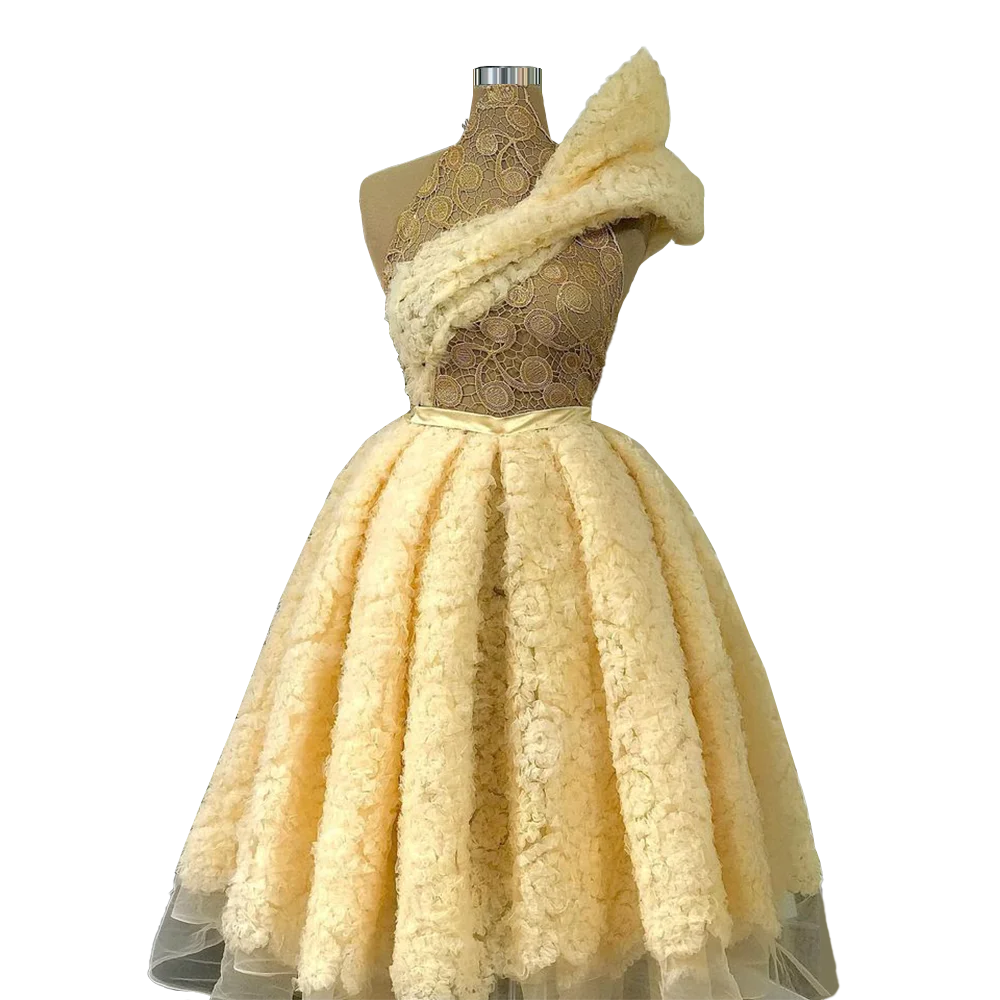 Желтые коктейльные платья трапециевидной формы на одно плечо, элегантные свадебные платья для женщин