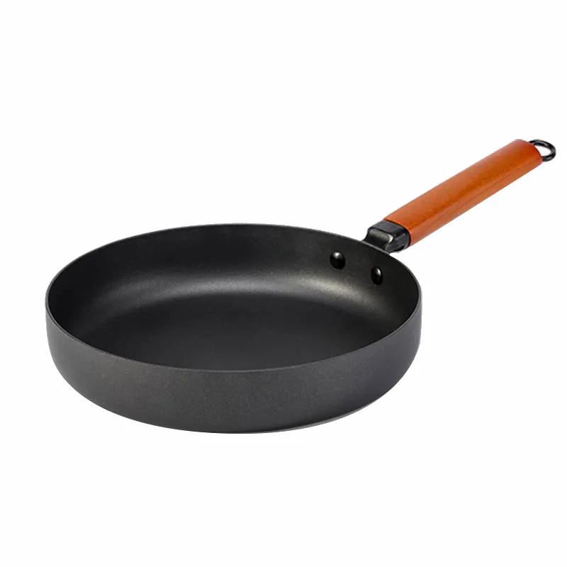 

Hot sale promotion flat bottom non stick frying pan long handle with cover large size fine iron solid durable no lampblack