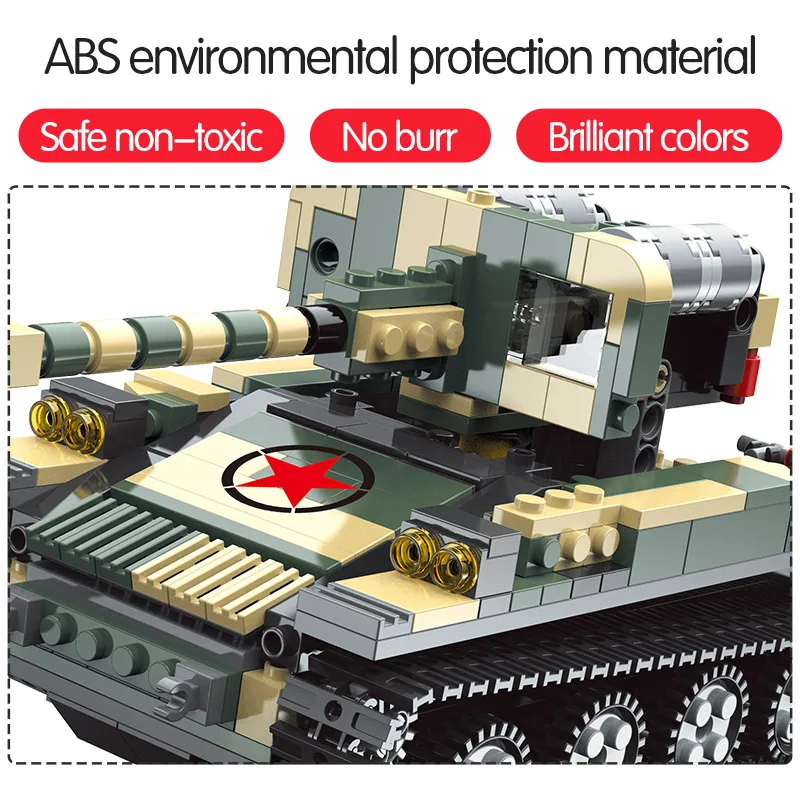 

499PCS Military City Police M56 Tank Compatible WW2 Blocks Bricks 3 Change Model Armored Vehicle Toys For Kids
