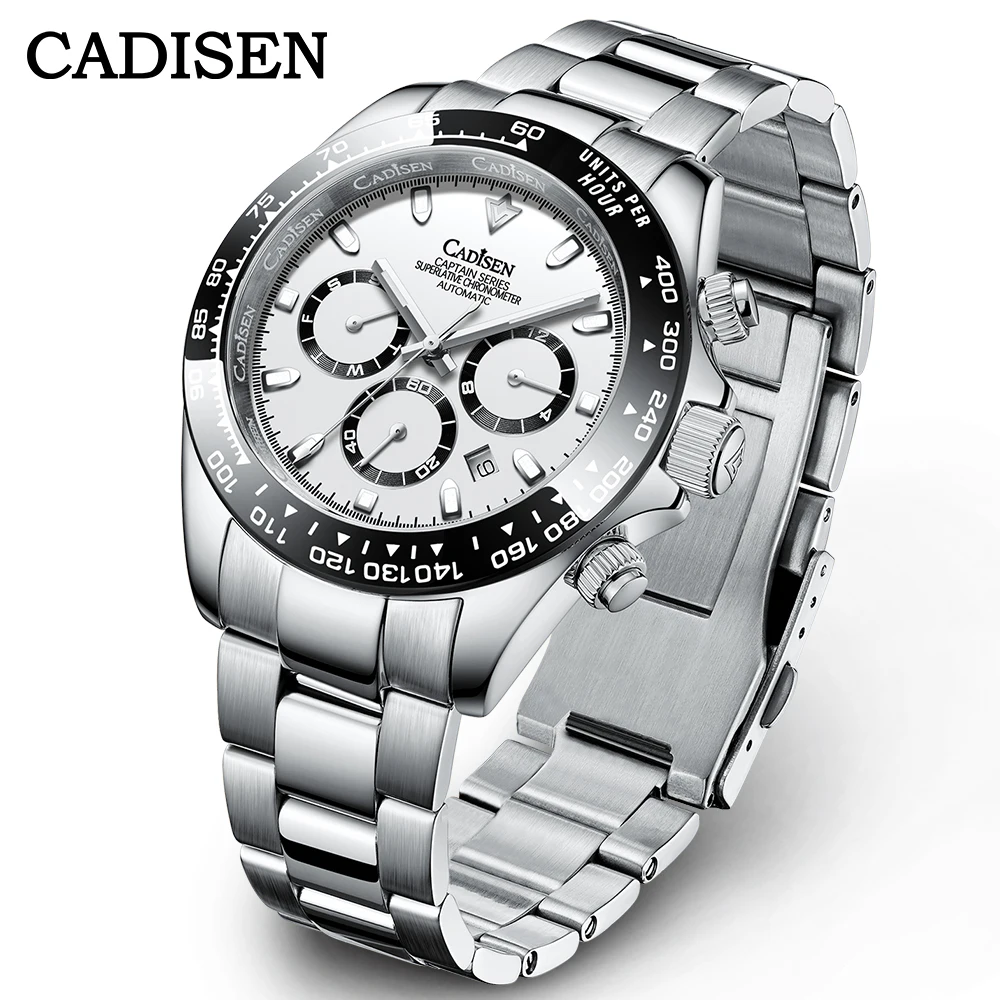 

CADISEN Automatic Machinery Men's Watches Luxury Ceramics Daytona Watch Sport Waterproof Wristwatch Mens Clock 2021 Man watch