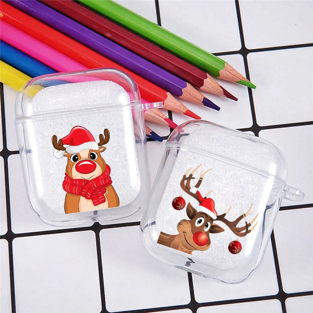 

Silicone cover for Airpods 1/2 Earphone Christmas deer cartoon cute soft Fundas Airpods Case Air Pods Charging Box Bags coque