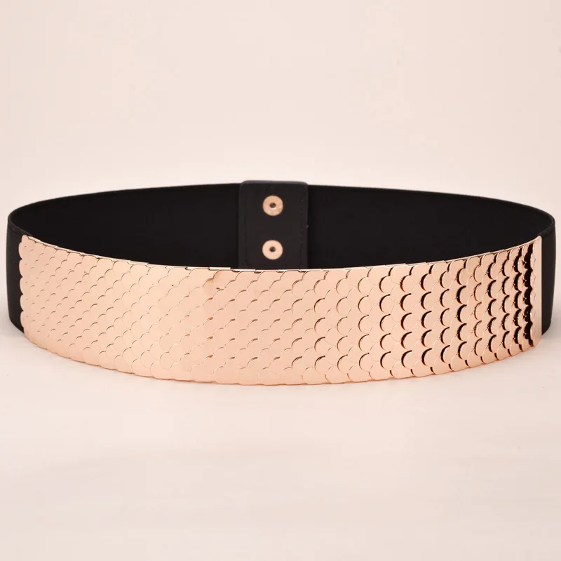 

5cm Width Sexy Lady Gold Belt Elastic Metal Mirror Belt Fashion Women High Quality Waistband Cummerbunds European Style