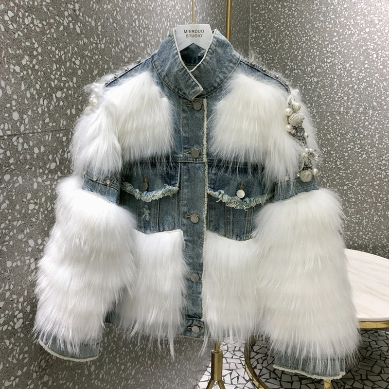 Женские пальто 2020 зимы естественный настоящий мех лисы куртка женская джинсовая верхняя одежда.