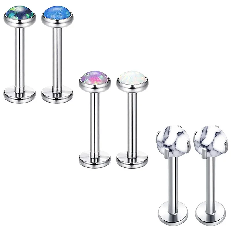 6 шт. серьги хрящи на Козелок 16 г Хирургическая сталь опал и белый мрамор Rook Hoop Helix