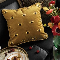 dunxdeco cushion cover decorative pillow case european luxury art gold yellow bee print velvet soft coussin sofa chair cushion