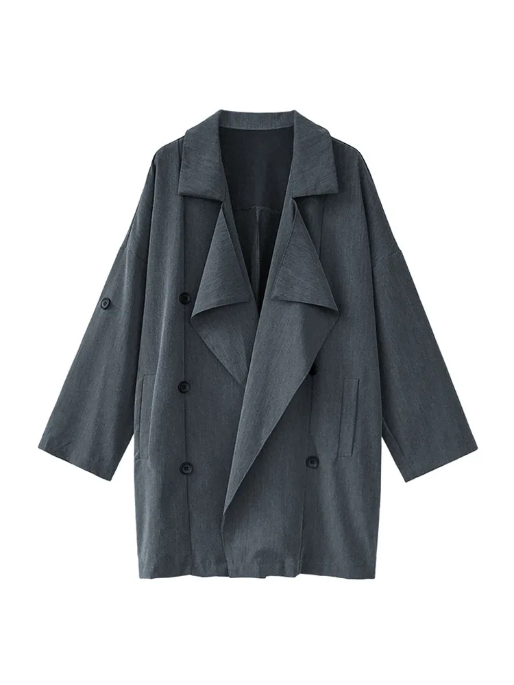 

2021 Korean Vintage Fashion Long Gray Khaki Black Trench Coat Casual Brand Women Plus Size Buttons Women Windbreaker Jacket