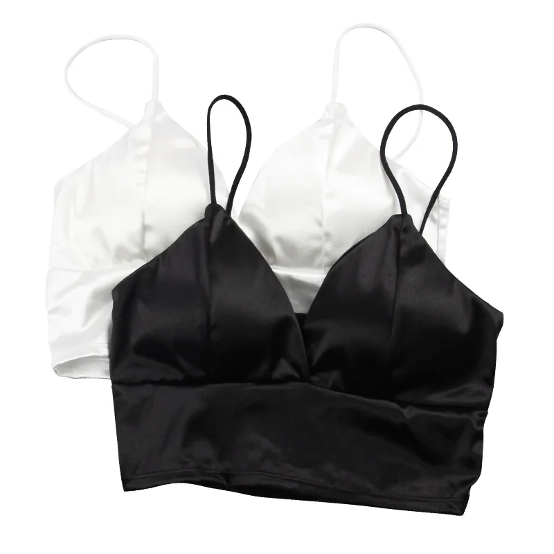 

2022 Women Sexy Satin Spaghetti Strap Tops Cropped Women Summer Cami Top Female