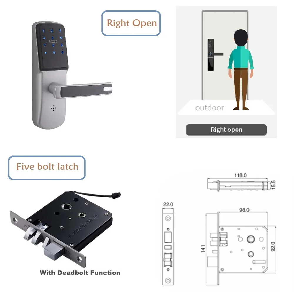Option 4-Right Open Беспроводное приложение Smart Z-wave дверной замок с Wi-Fi, сенсорный экран PIN код MF карта и бесключевое дистанционное управление для дома и отеля - Цвет: Option 4-Right Open