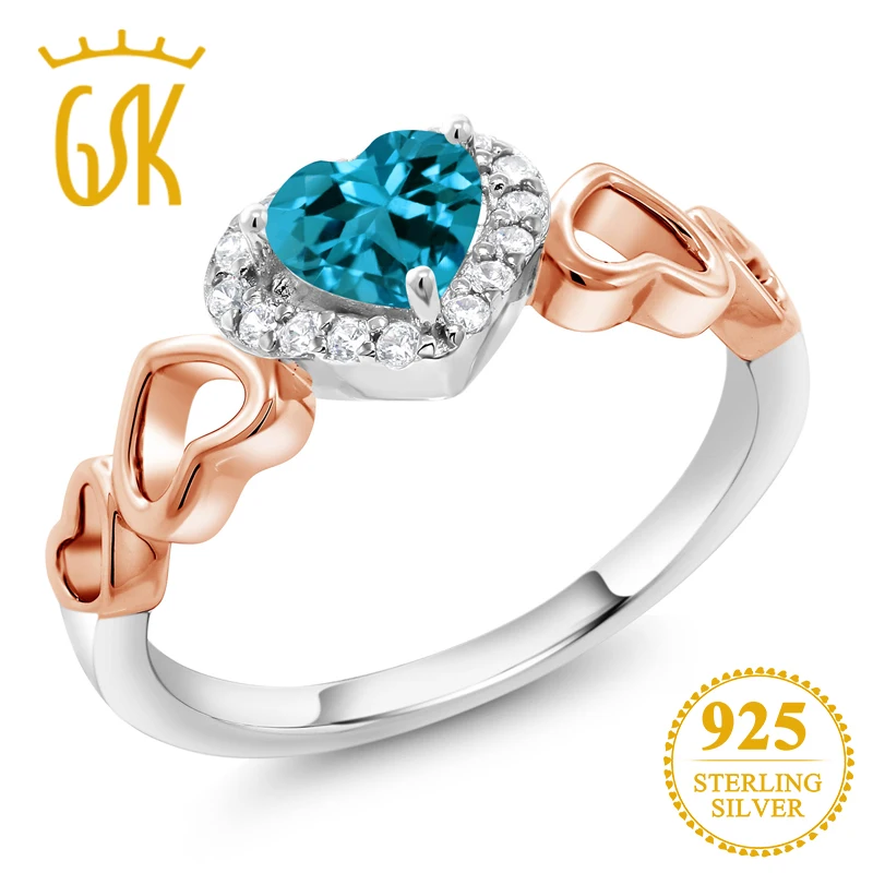 GemStoneKing 0 71 карат в форме сердца Природные Лондон голубого топаза 925 пробы серебро