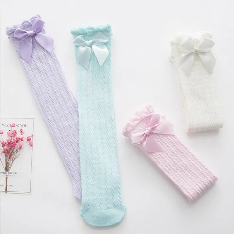 

Toddler Kid Baby Girl Knee High Stocking Bow Cotton Casual Girls Solid Color Cotton Stockings