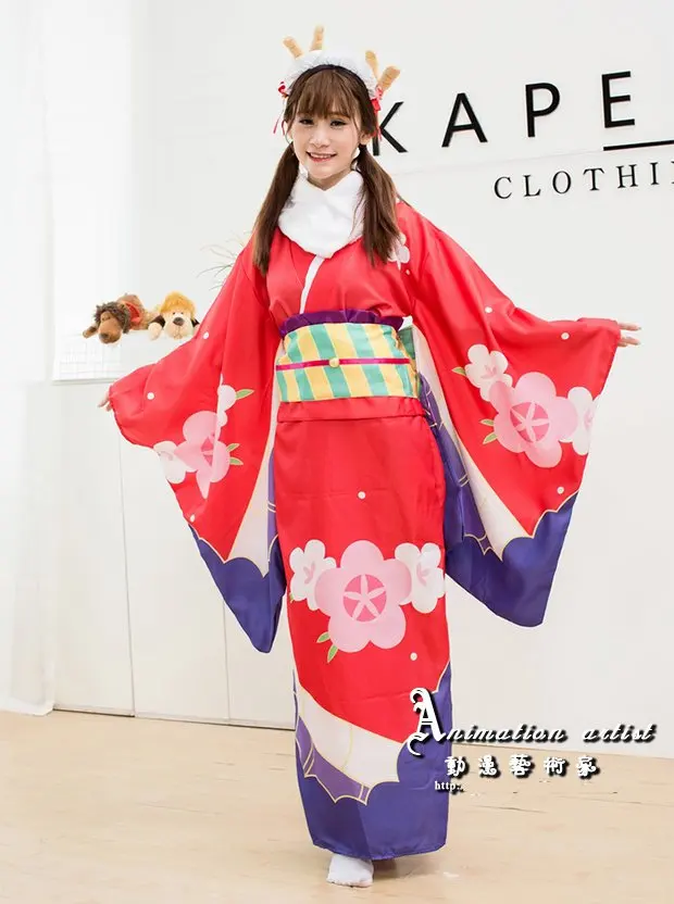 Сан Чи нет горничной Дракон Kanna Камуи кимоно Yukata Косплэй костюм Кобаяши Хэллоуин
