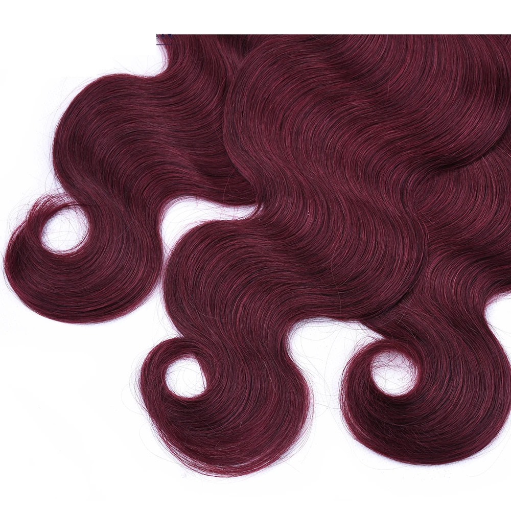 

Pre Colored Dark Red Human Hair Bundles With Closure 4*4 Body Wave Brazilian Hair Weave Bundles With Closure100% Remy