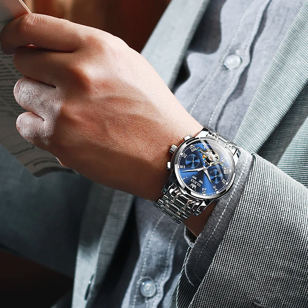 OLEVS Mens Watch Automatic Mechanical Luxury Stainless Steel Waterproof Luminous Date Wrist Watch enlarge