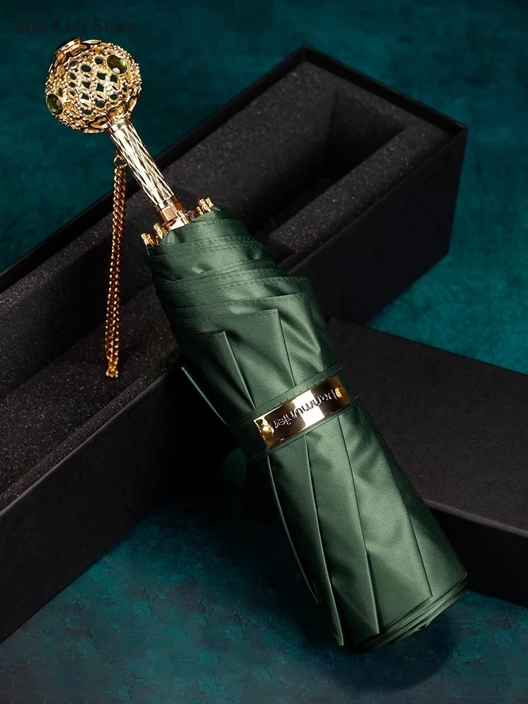 

Luxury Sun Umbrella UV Parasols Creative Small Gold Folding Umbrella Rain Women ladies Windproof Umbrellas Gift Ideas UPF50+