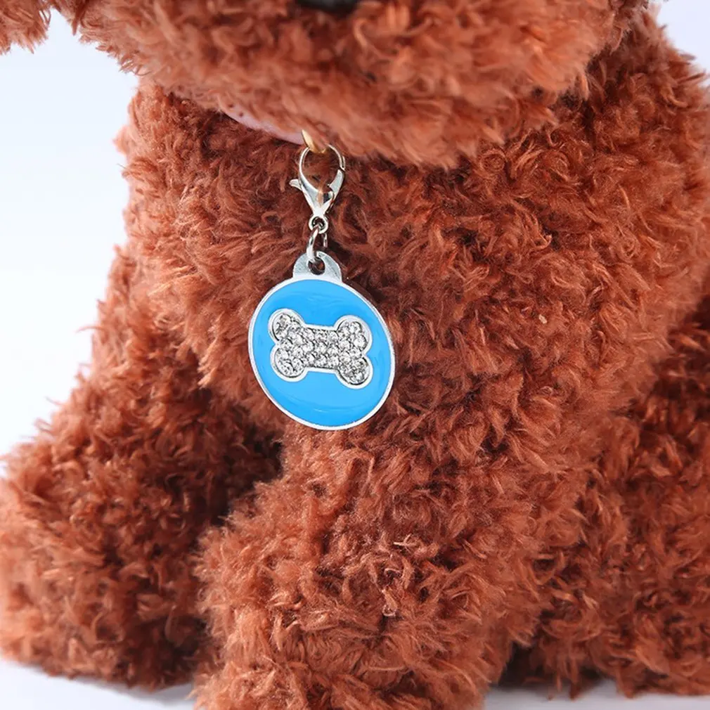 Zinc Alloy Pet ID Tag with Shiny Rhinestone Paw Bone Pattern Identify Card Mini Dog Cat Collar Pendant Accessories | Дом и сад