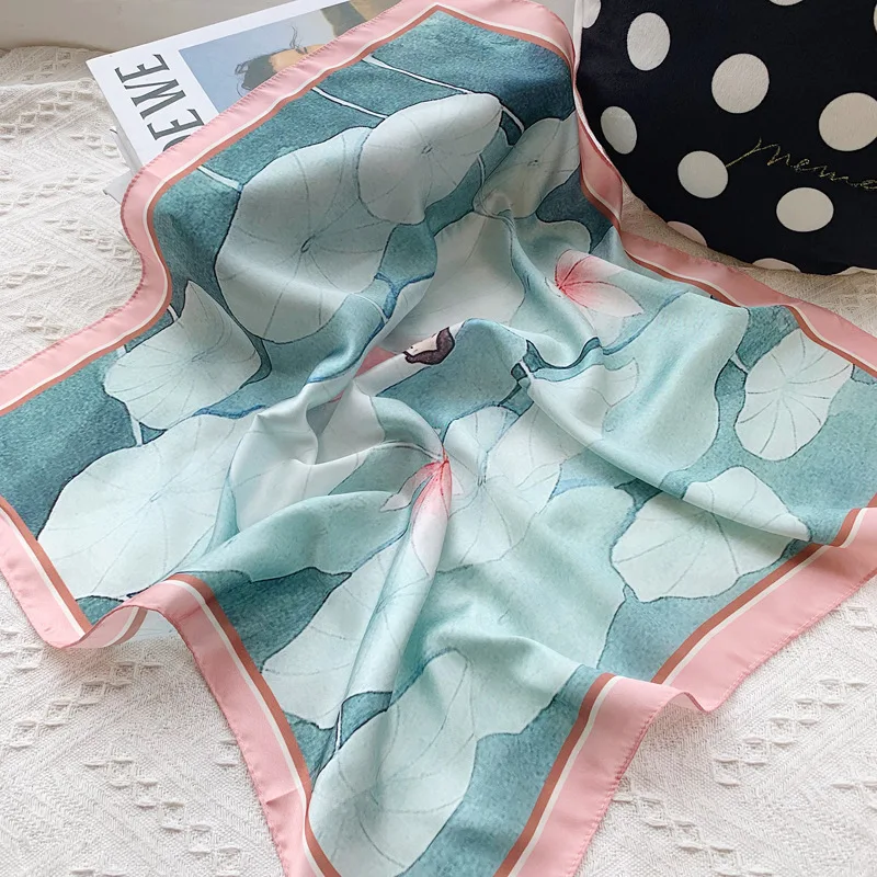 

2021 Silk Scarf Women Neck Hair Foulard Headband Fashion Square Small Print Neckerchief Scarves Bandana Shawls and Wraps