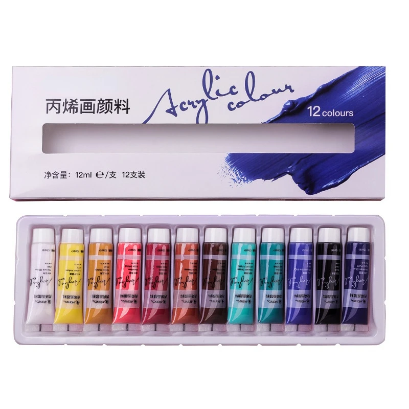 Caja peque&ntilde;a de pintura acr&iacute;lica con tubo de pl&aacute;stico, juego de grafiti pintado a mano, impermeable, 12 colores, 18 herramientas-2