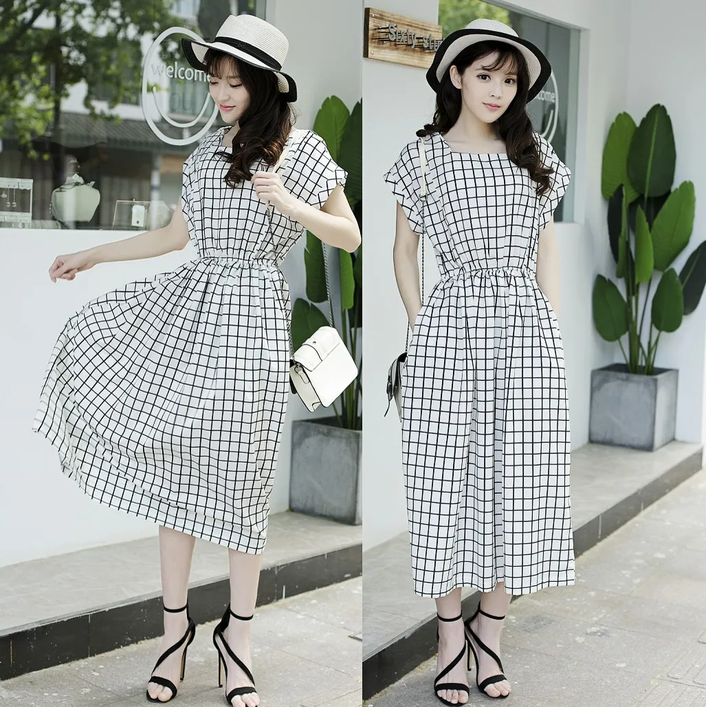 Клетчатое длинное платье для женщин летнего размера плюс модное женское с