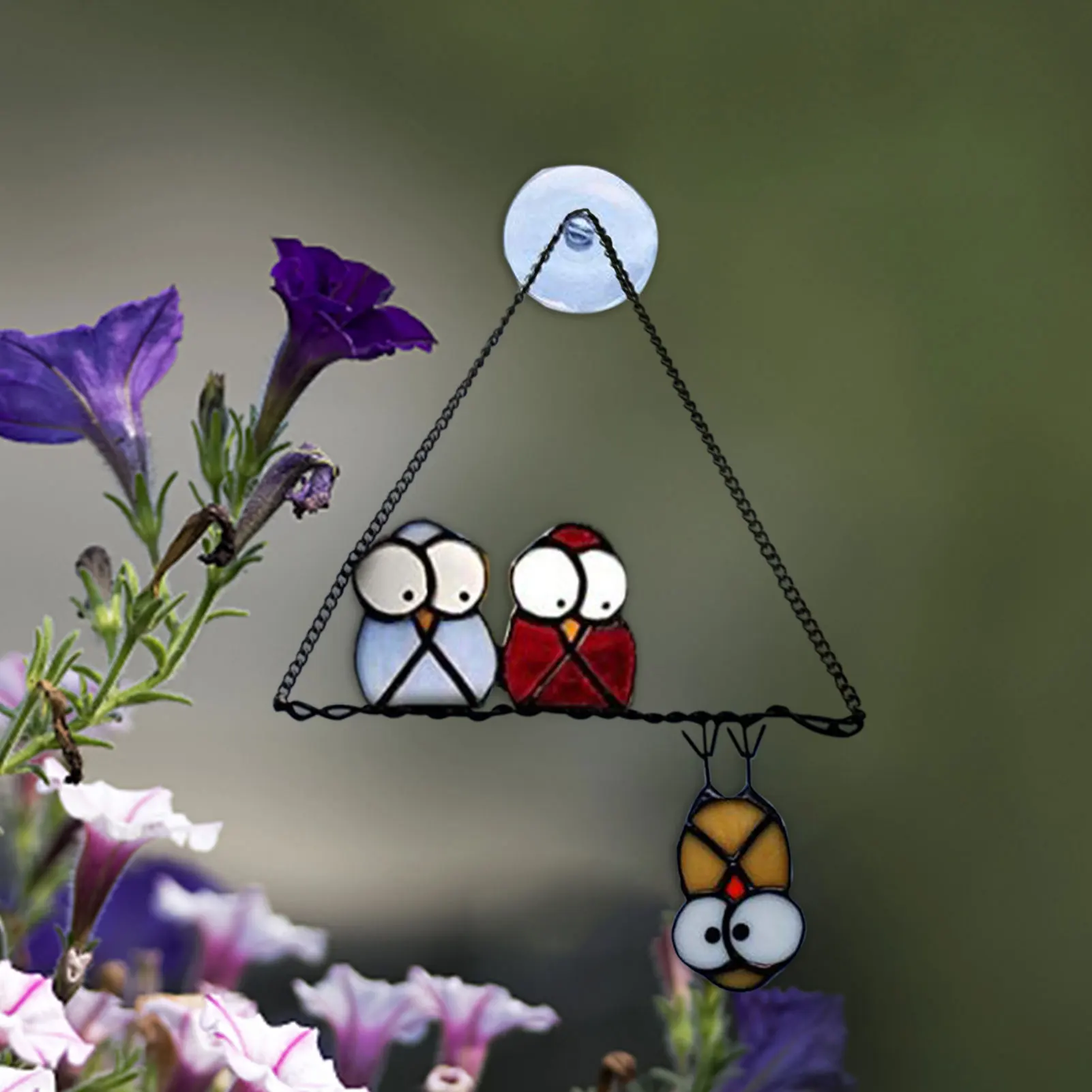 Decoraci&oacute;n de ventana de vidrio para el hogar, adorno de b&uacute;ho &uacute;nico, cadena artesanal colgante para balc&oacute;n y jard&iacute;n, decoraci&oacute;n al aire libre-2