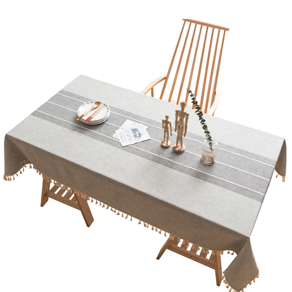 Хлопковая льняная кофейная кисточка для скатерти круглвя плетеная Полосатая