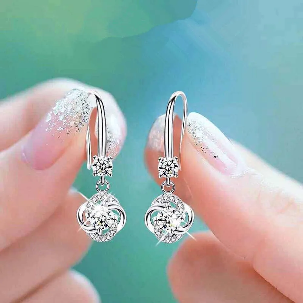 Boho Female Crystal Pink Blue White Drop Earrings Fashion Silver color Stone Small Round Dangle For Women | Украшения и