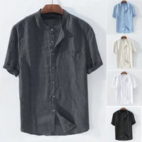 europe and the united states mens short sleeve shirt loose summer thin section breathable cotton and linen collar shirt mens