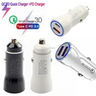 100 шт. 36 Вт QC 3,0 двойной USB-порт USB-C PD 3,0 быстрое автомобильное зарядное устройство адаптер А синяя светодиодная подсветка для iPhone Samsung huawei